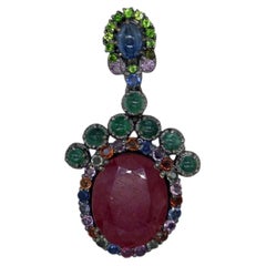 Royal Real natural ruby multi-colored sapphire, emerald sterling silver pendant