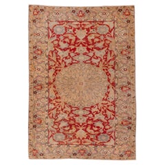 Royal Red and Egyptian Sand Tan, Center Medallion 1930s Antique Kaisary Rug