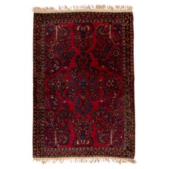 Vintage Royal Red and Midnight Blue Persian Sarouk Rug 