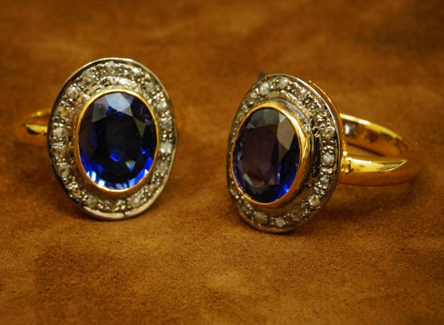 Royal Ring Natural uncut diamonds sterling silver Blue Sapphire statement ring In New Condition For Sale In Delhi, DL