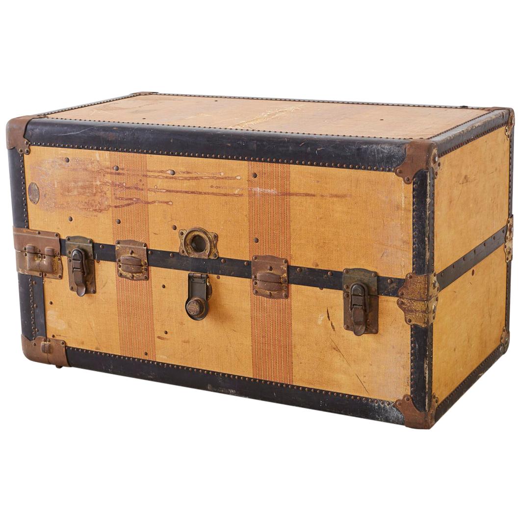 Vintage Steamer Wardrobe Trunk in Brass and Bound Canvas, 1890s for sale at  Pamono