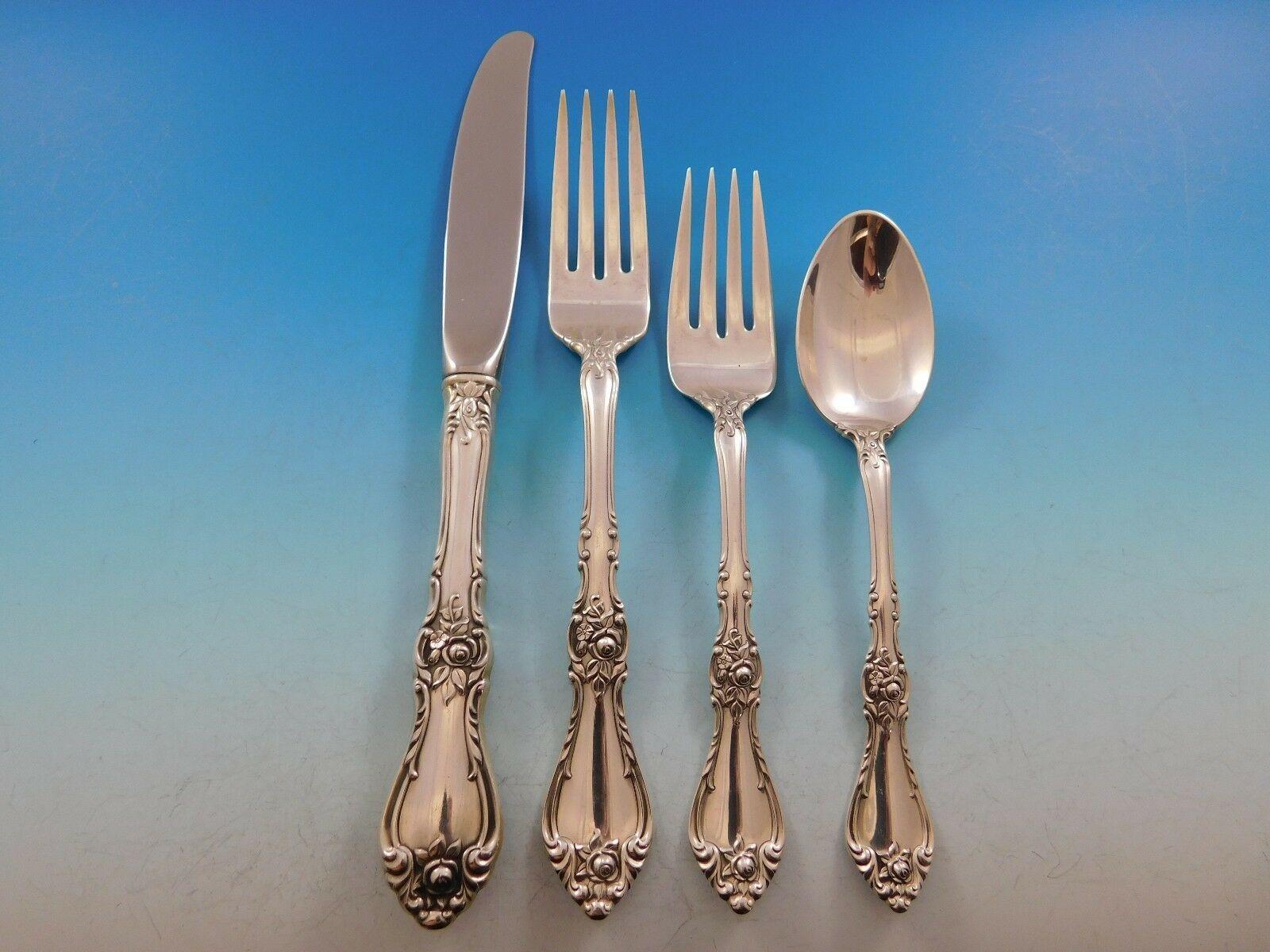 Royal rose by Wallace sterling silver flatware set, 34 pieces. This set includes:

6 knives, 9