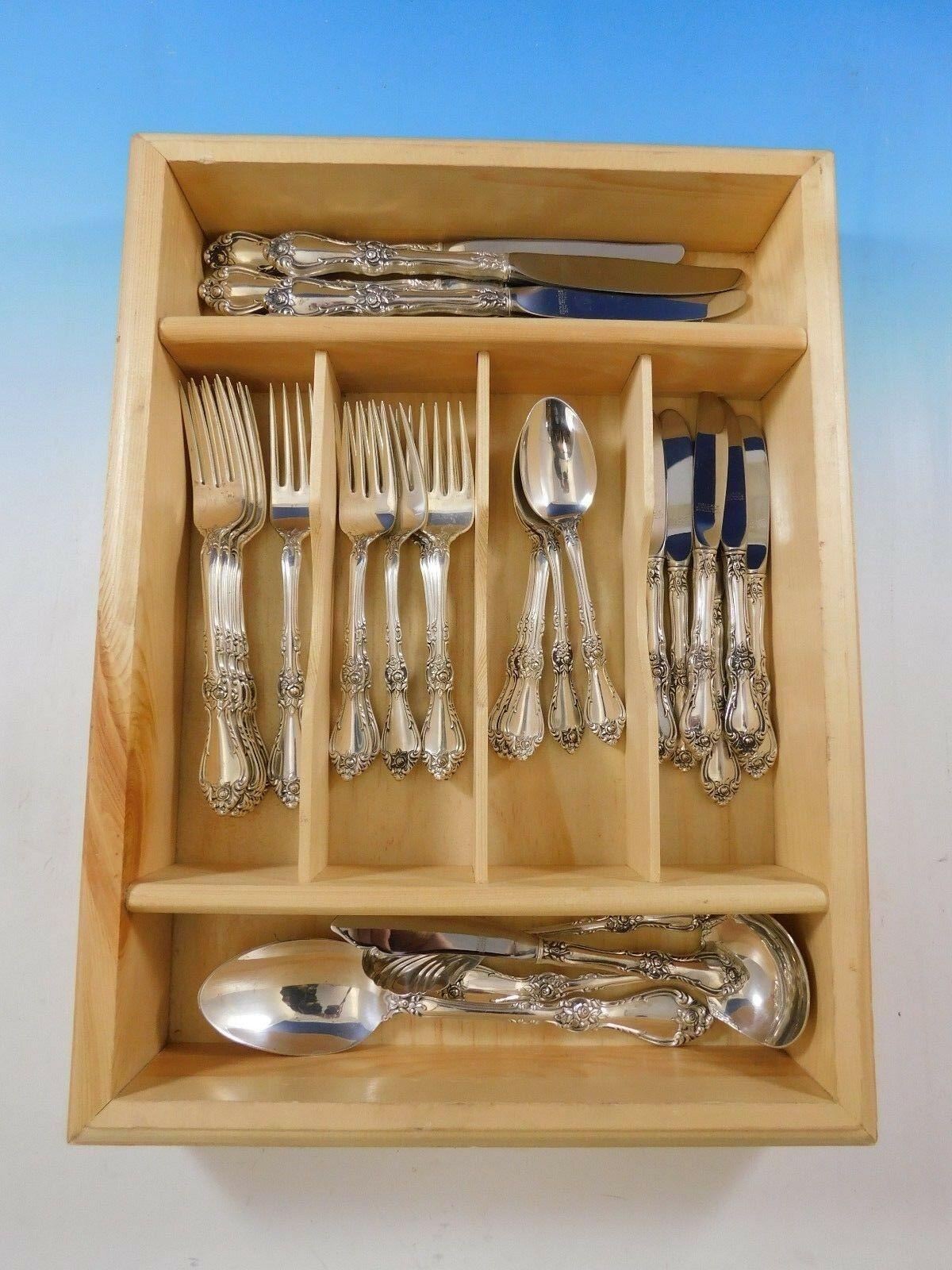 Royal Rose by Wallace Sterling Silver Flatware Set for 6 Service, 34 Pieces For Sale 4