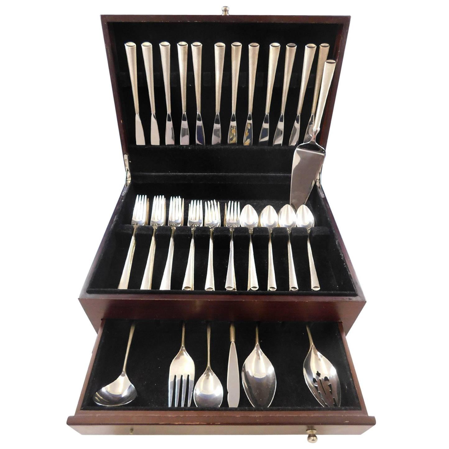 Royal Satin by Wallace Sterling Silver Flatware Set for 12 Service 55 pieces For Sale