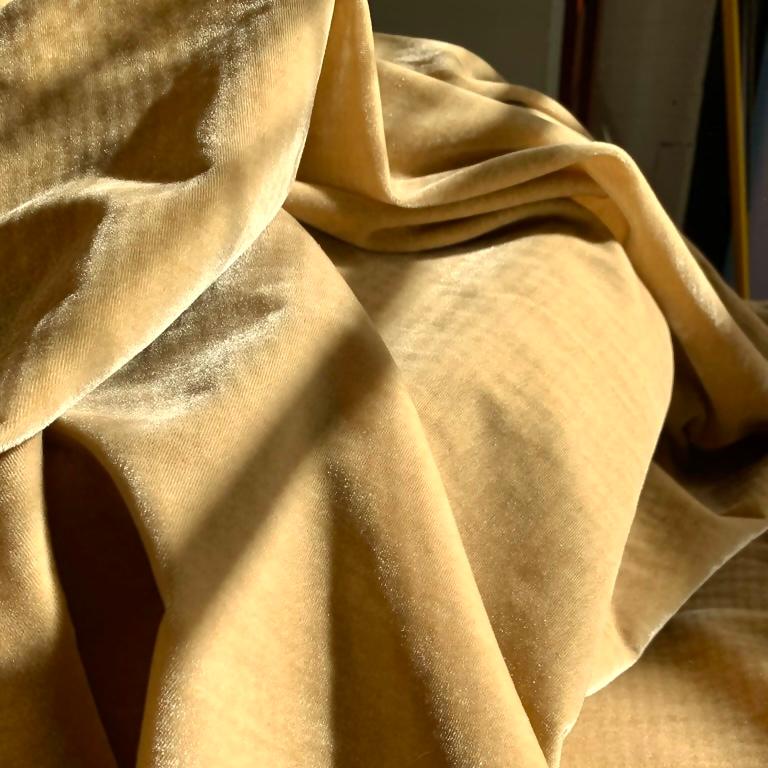 Royal Silk Velvet, Golden Tan, Cream Beige, Made in Italy In Excellent Condition For Sale In Brooklyn, NY