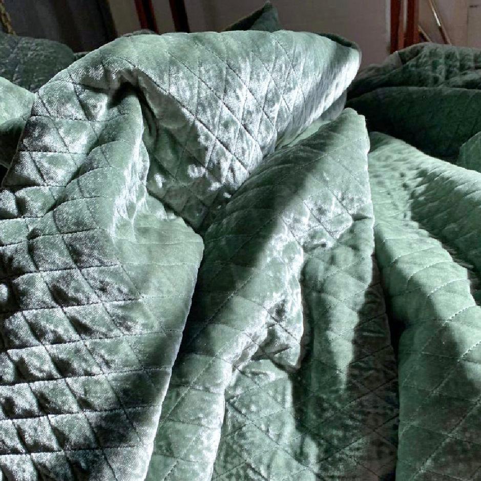 Royal silk velvet silver-sage green custom Matelassé, Italy. This listing is for 7.25 yards by 54 inches wide of exceptional quality velvet. This material is a custom matelassé for bedding and/orr upholstery, etc. Scrumptious feel, vibrant luster.