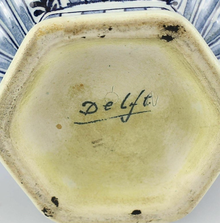 Royal Sphinx Delft Hand Painted Pottery Urn with Cat Finial, 19th