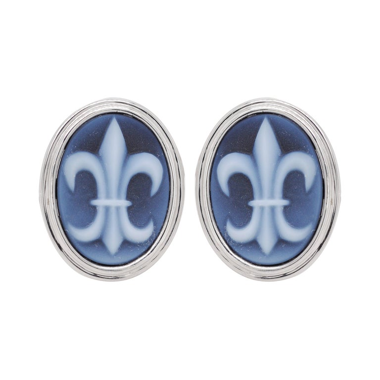 Royal Symbol Fleur-de-Lis Agate Carving Sterling Silver Gemstone