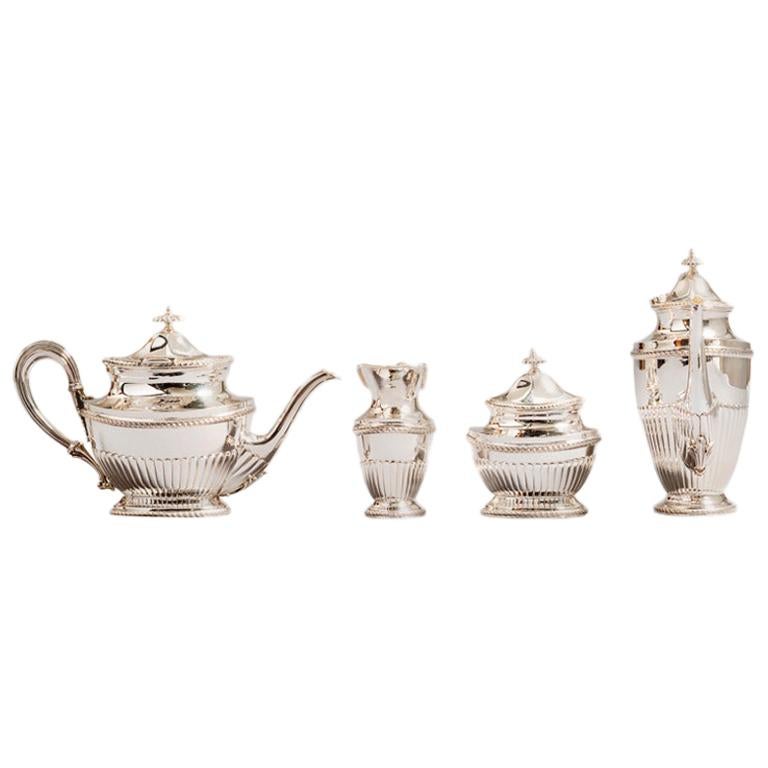 Royal Tea Set, Sterling Silver Oval Shape 4 Pieces Tea Set, Handmade in Italy