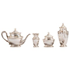 Royal Tea Set, Silver Plated Oval Shape 4 Pieces Tea Set, Handmade in Italy