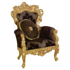 Royal Throne Armchair in Gold Leaf Finish and Premium Fabric