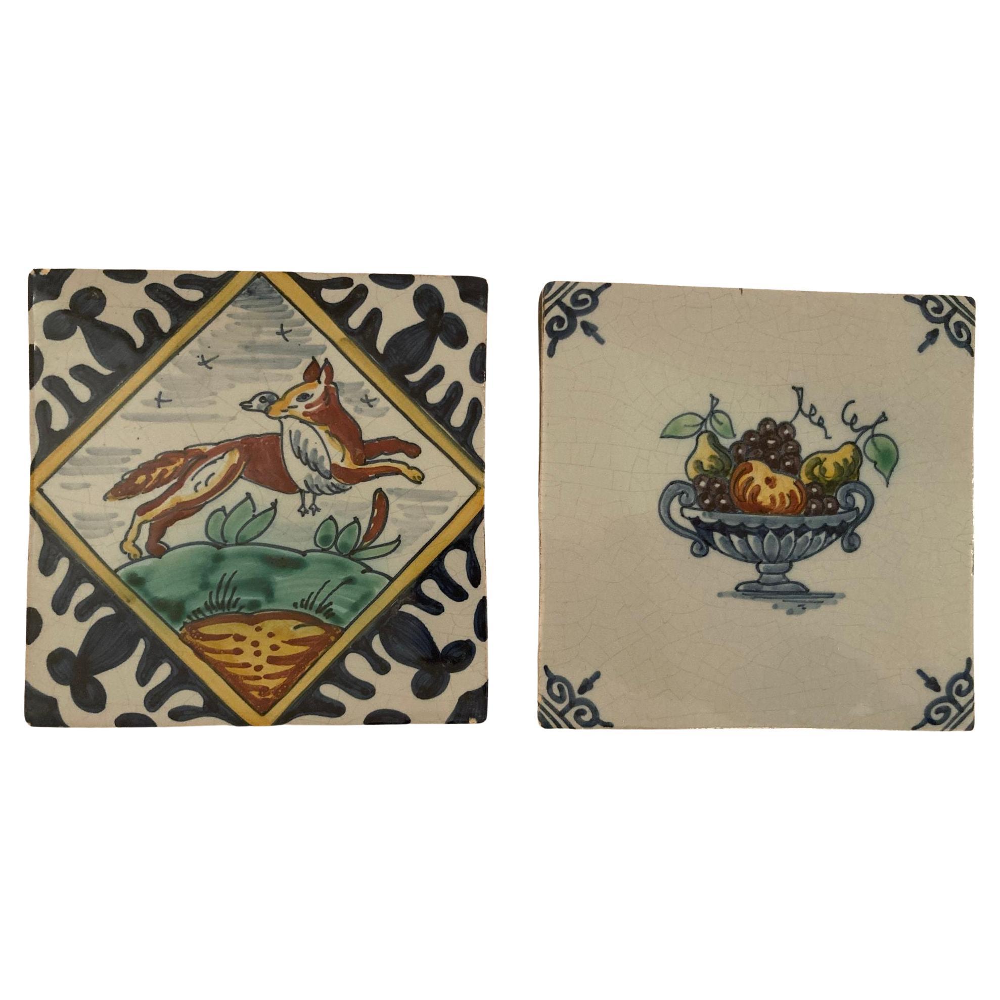 Royal Tichelaar Makkum Antique Delft Dutch Faience Hand-Painted Tiles For Sale