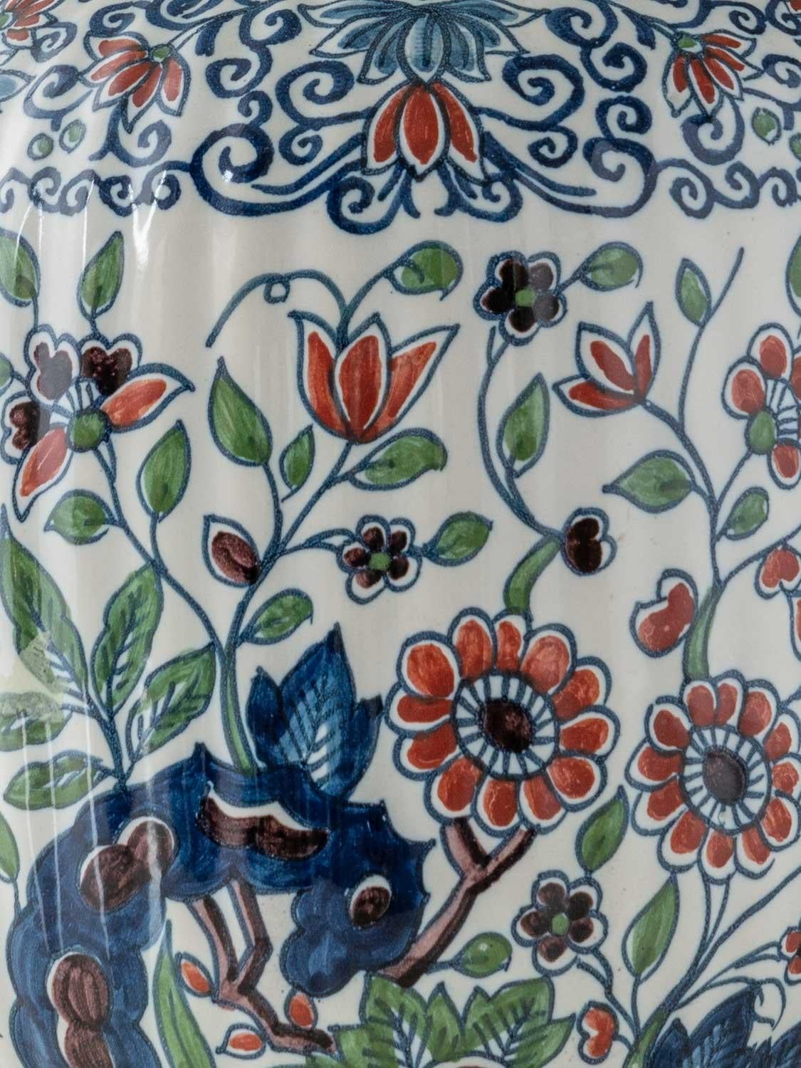 Lampe Royal Tichelaar Makkum Delft (1948-1965) avec nouvel abat-jour bleu plié 2