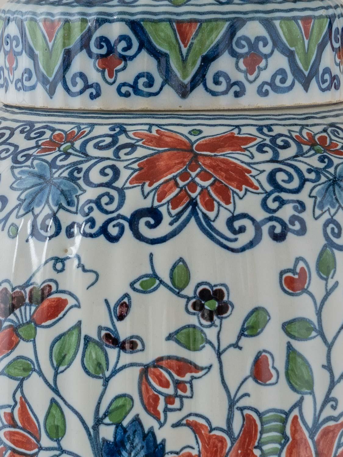 Lampe Royal Tichelaar Makkum Delft (1948-1965) avec nouvel abat-jour bleu plié 4