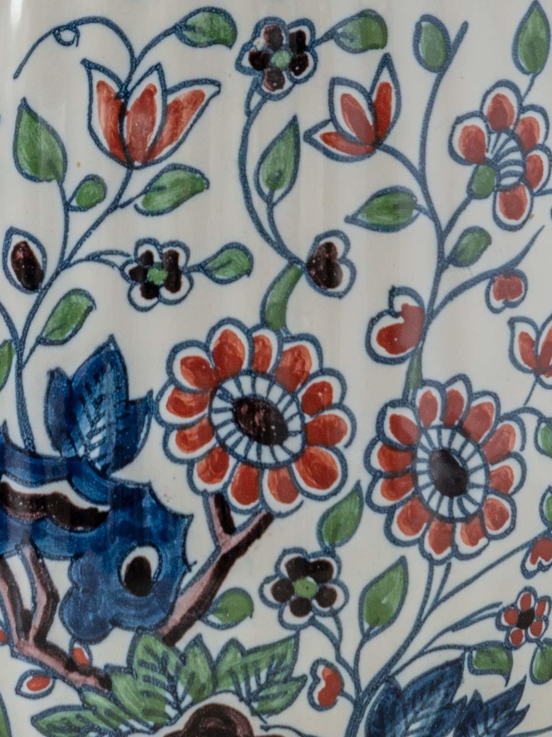 Lampe Royal Tichelaar Makkum Delft (1948-1965) avec nouvel abat-jour bleu plié 5
