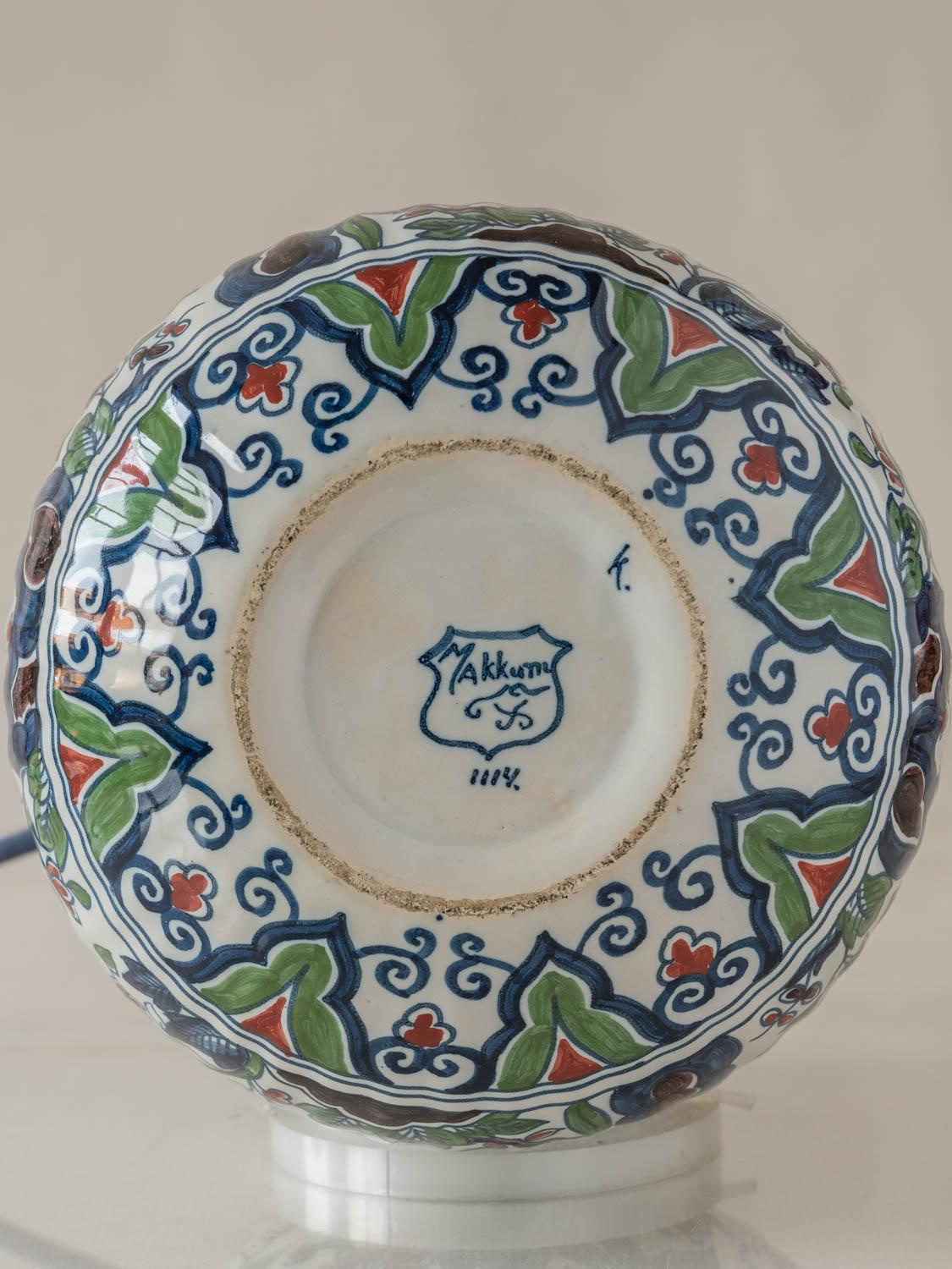 Lampe Royal Tichelaar Makkum Delft (1948-1965) avec nouvel abat-jour bleu plié 6