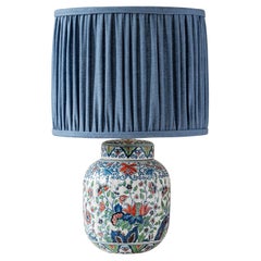 Royal Tichelaar Makkum Delft Lamp (1948-1965) with New Pleated Blue Shade
