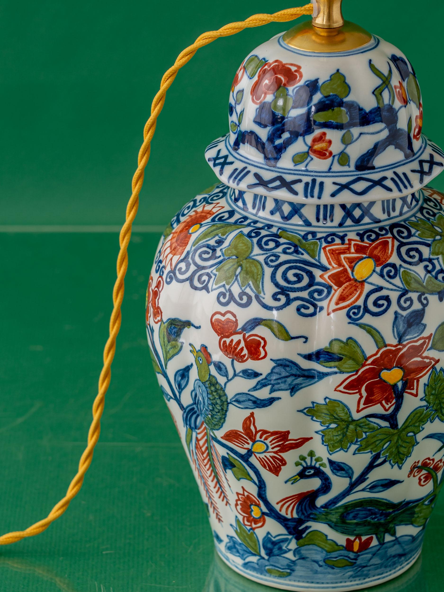 Chinoiserie Royal Tichelaar Makkum Delft Table Lamps, Hand-Painted For Sale