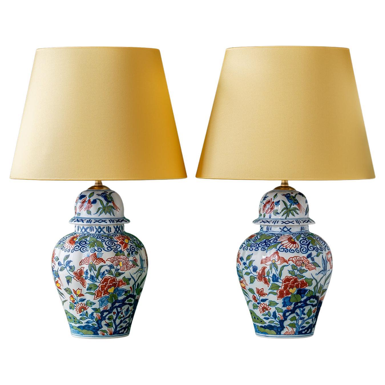 Royal Tichelaar Makkum Delft Table Lamps, Hand-Painted For Sale
