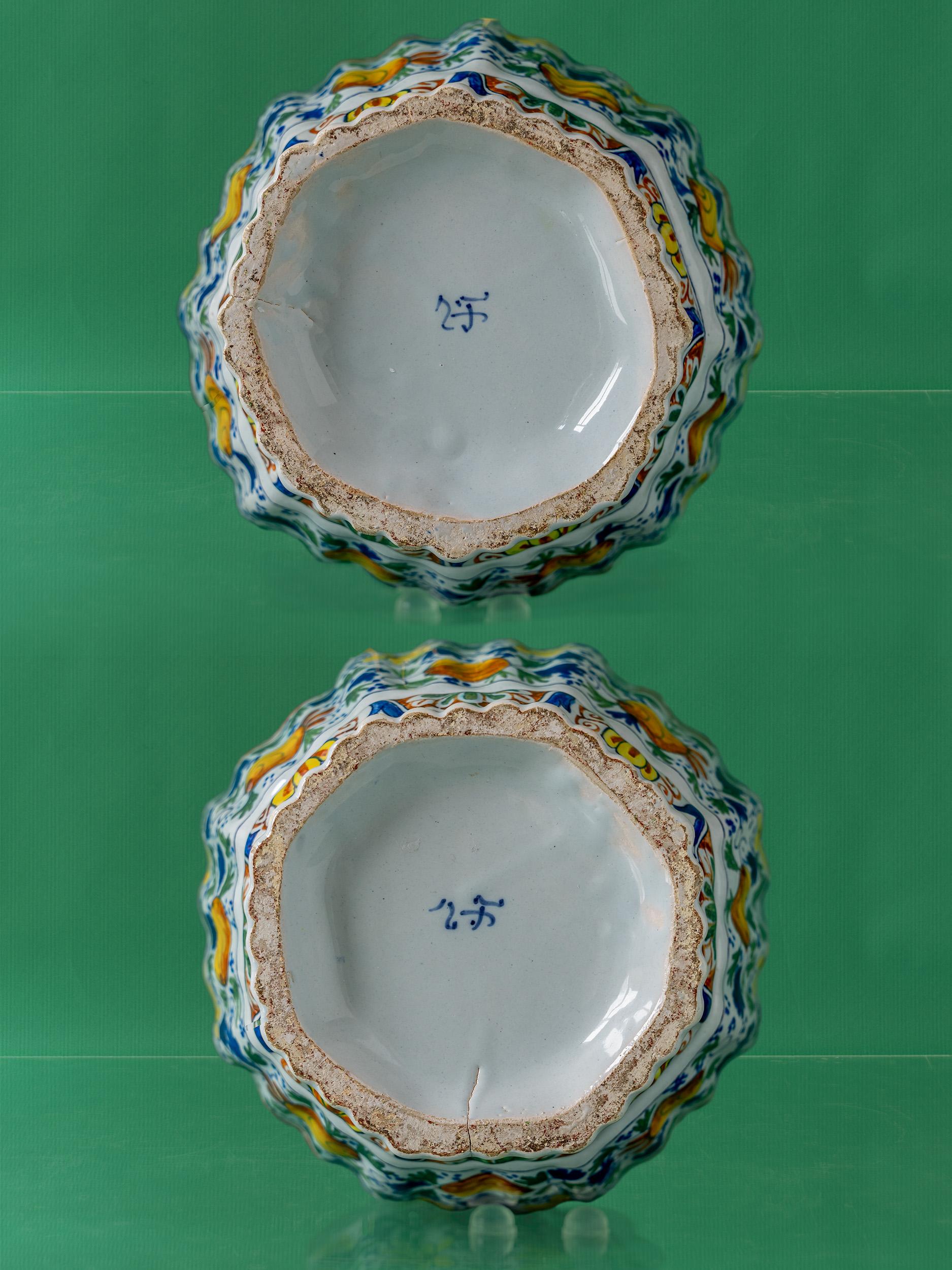 Royal Tichelaar Makkum Delft Table Lamps, c 1890 with New Yellow Linen Shades In Good Condition In AMSTERDAM, NL