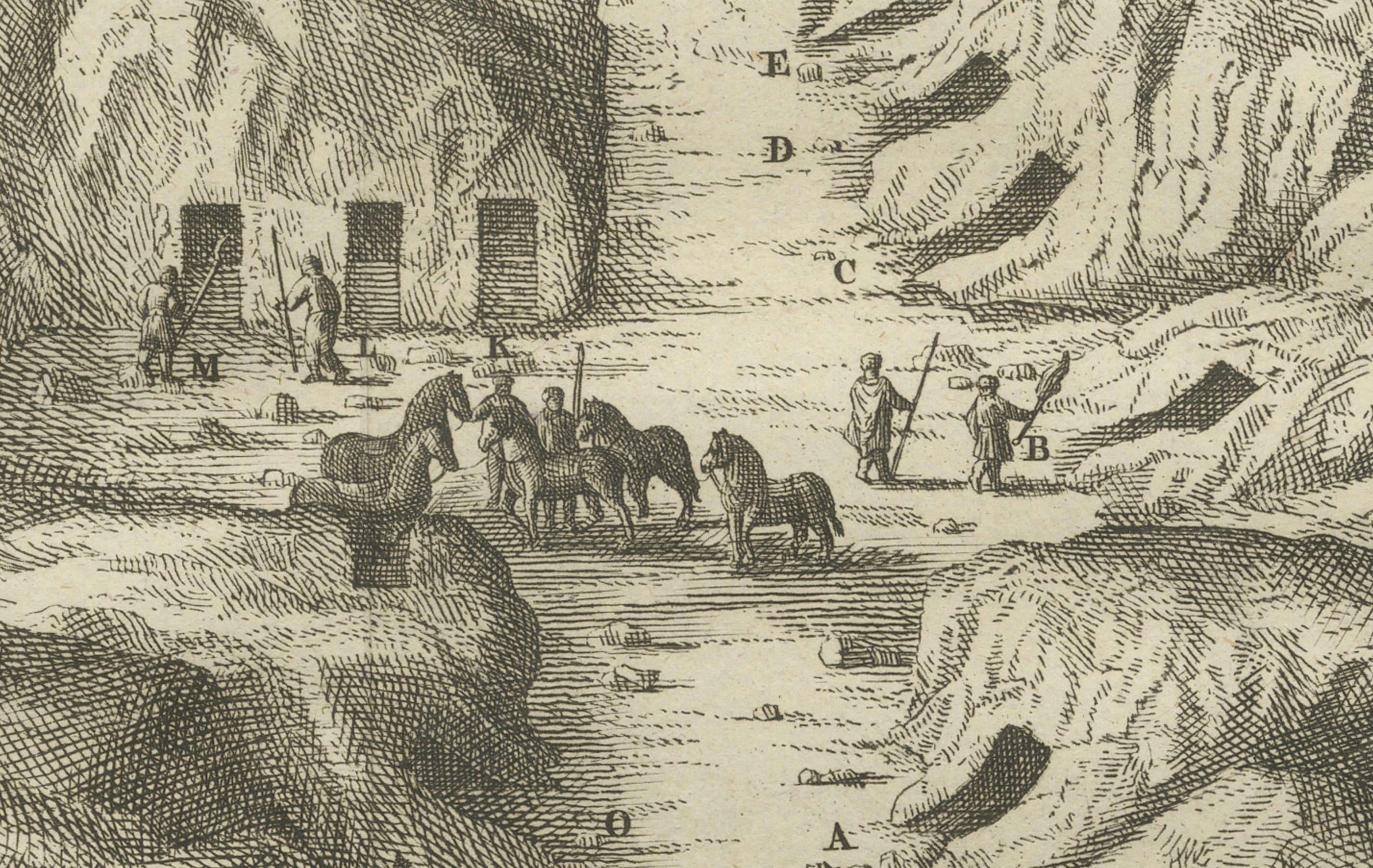 Tumbas reales en el Valle de los Reyes, Tebas - Vista antigua, Egipto 1776 en Bueno estado para la venta en Langweer, NL