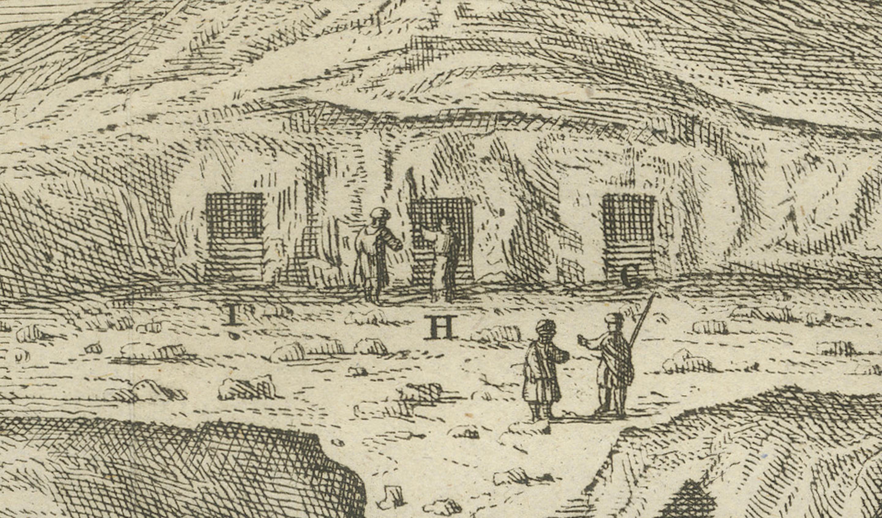 Tumbas reales en el Valle de los Reyes, Tebas - Vista antigua, Egipto 1776 siglo XVIII en venta