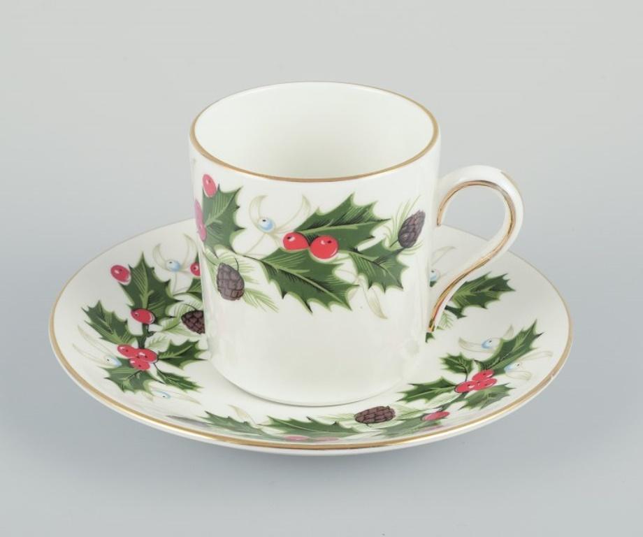 British Royal Tuscan, England. Three pairs of cups and saucers. The “Noel” series. For Sale