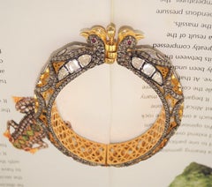 Royal uncut rose Diamond ruby yellow gold-plated 925 silver peacock bracelet