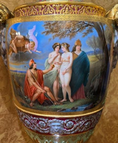 Royal Vienna Antique Porcelain Palace Urn with Raised Rams Head Handles