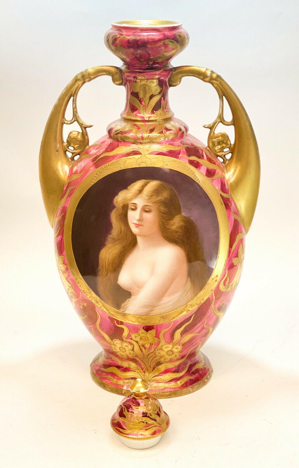 Early 20th Century Royal Vienna Art Nouveau Porcelain Twin Handled Urn For Sale