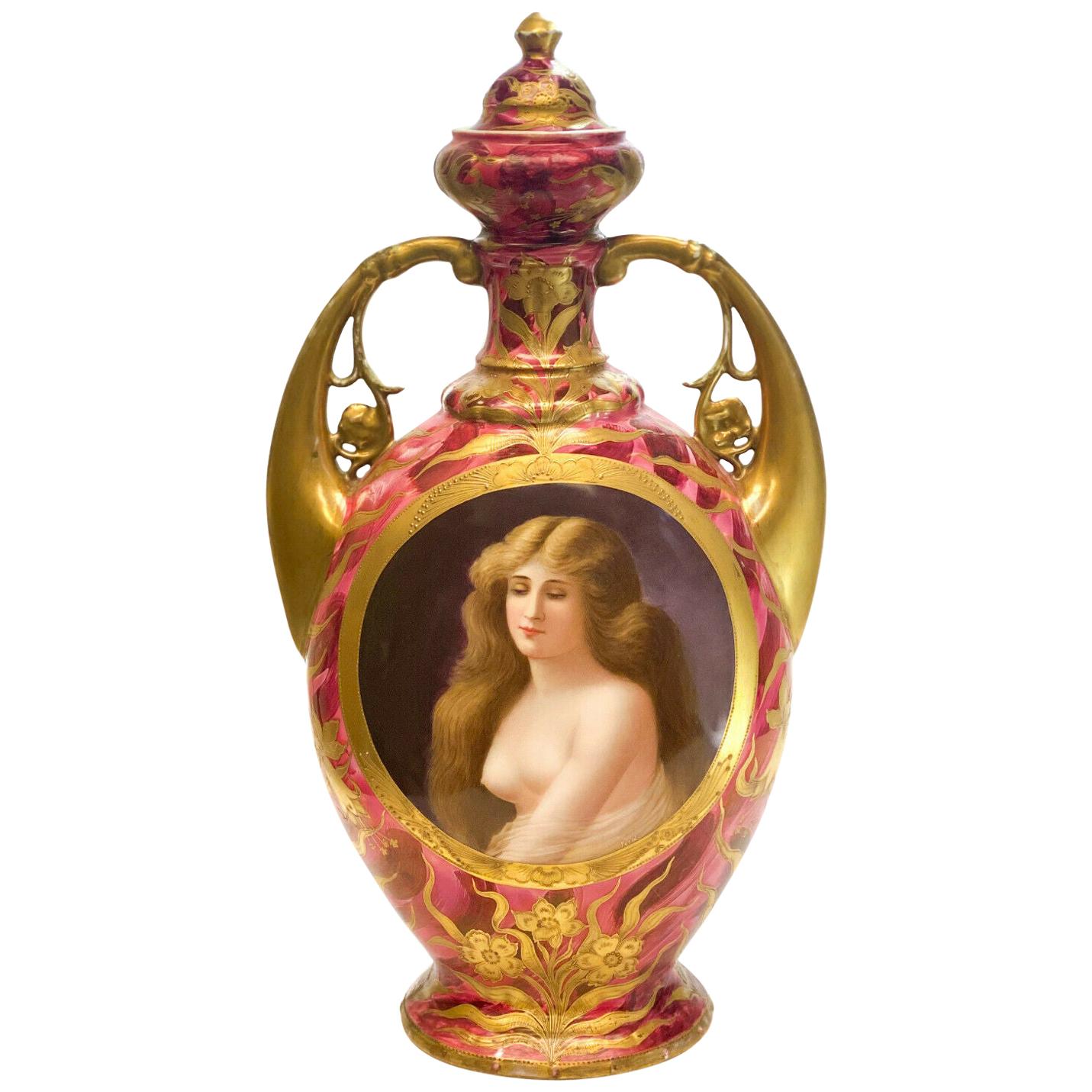 Royal Vienna Art Nouveau Porcelain Twin Handled Urn For Sale