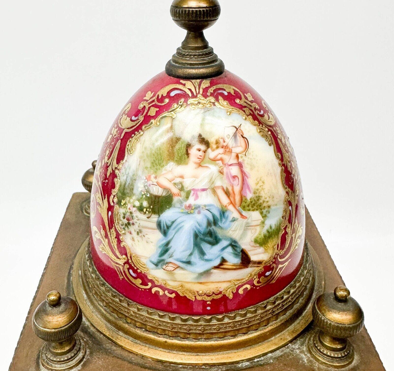 20th Century Royal Vienna Austria Hand Painted Porcelain Gilt Bronze Mounted Mantle Clock Red For Sale