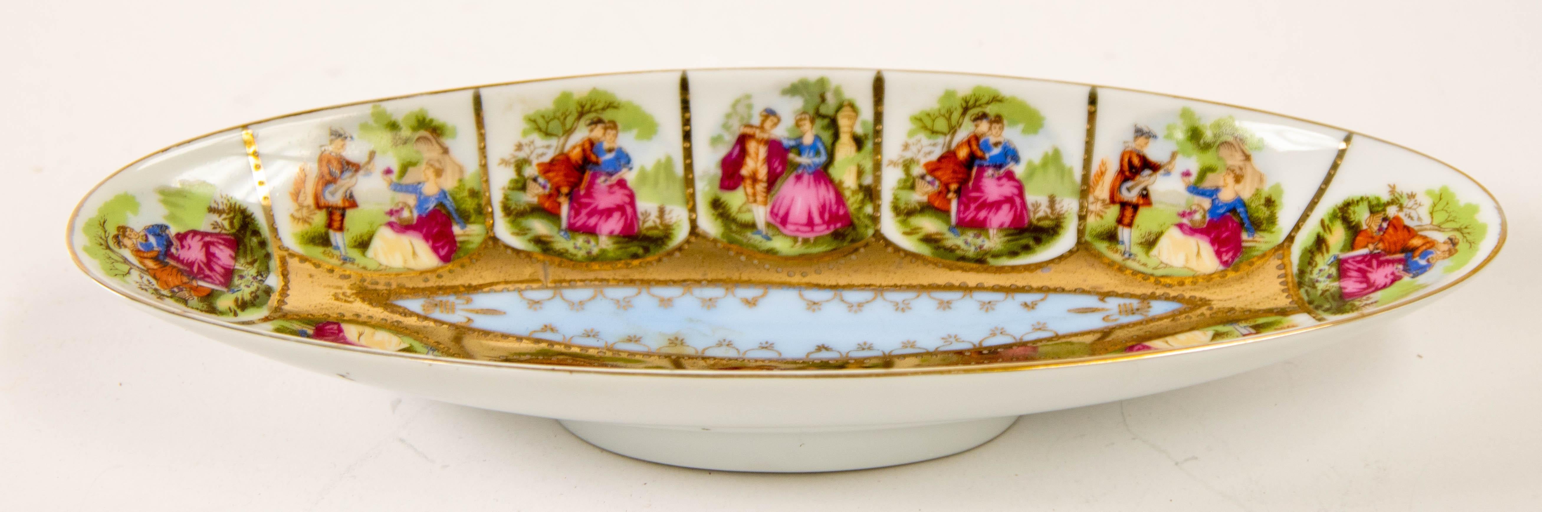 Royal Vienna Austria Hand Painted Porcelain Oval Dish circa 1940 For Sale 5