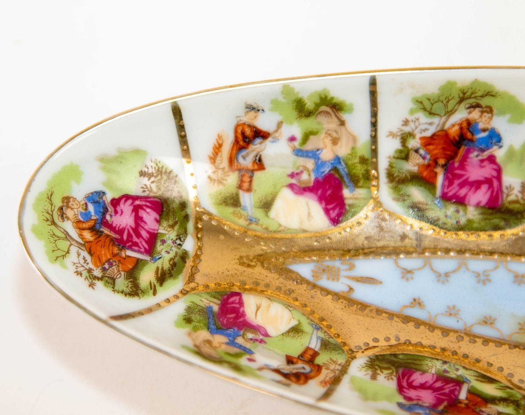 Austrian Royal Vienna Austria Hand Painted Porcelain Oval Dish circa 1940 For Sale