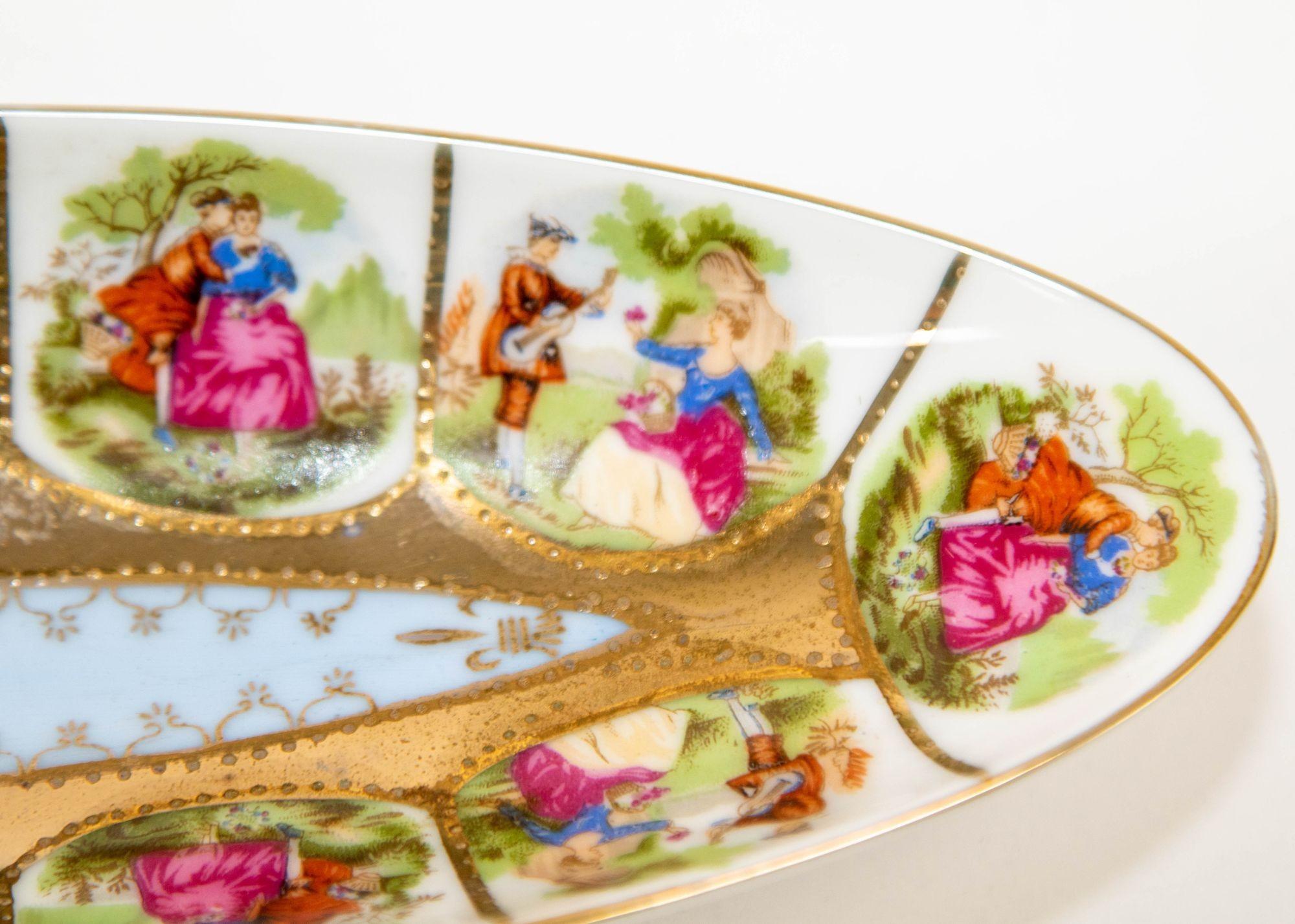 Royal Vienna Austria Hand Painted Porcelain Oval Dish circa 1940 In Good Condition For Sale In North Hollywood, CA
