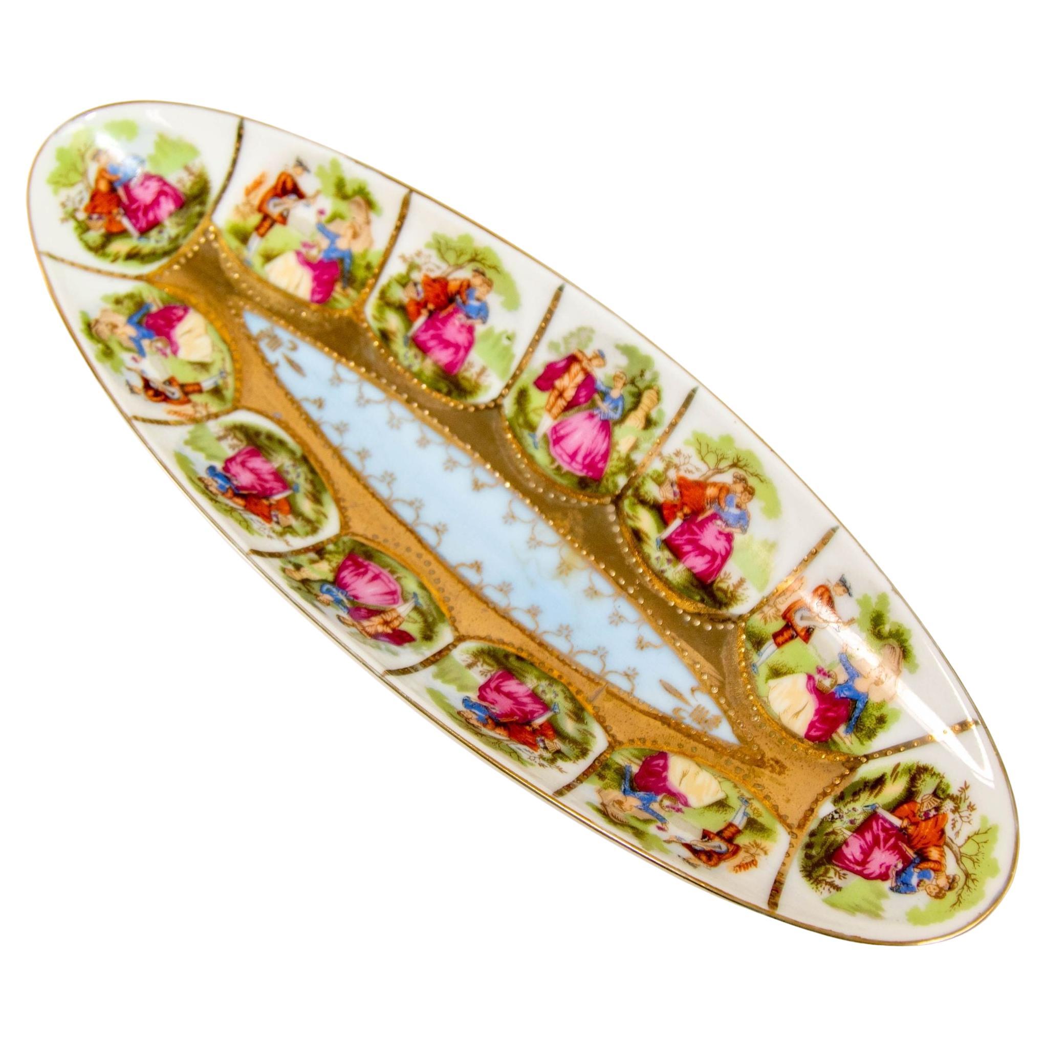 Royal Vienna Austria Hand Painted Porcelain Oval Dish circa 1940 For Sale