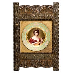 Royal Vienna Austria Hand Painted Porcelain Portrait Plate Beauty Framed, c.1900