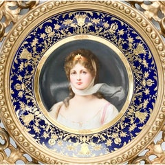 Royal Vienna Austria Hand Painted Porcelain Portrait Queen Louise Plate in Frame