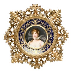 Royal Vienna Austria Hand Painted Porcelain Portrait Queen Louise Plate in Frame