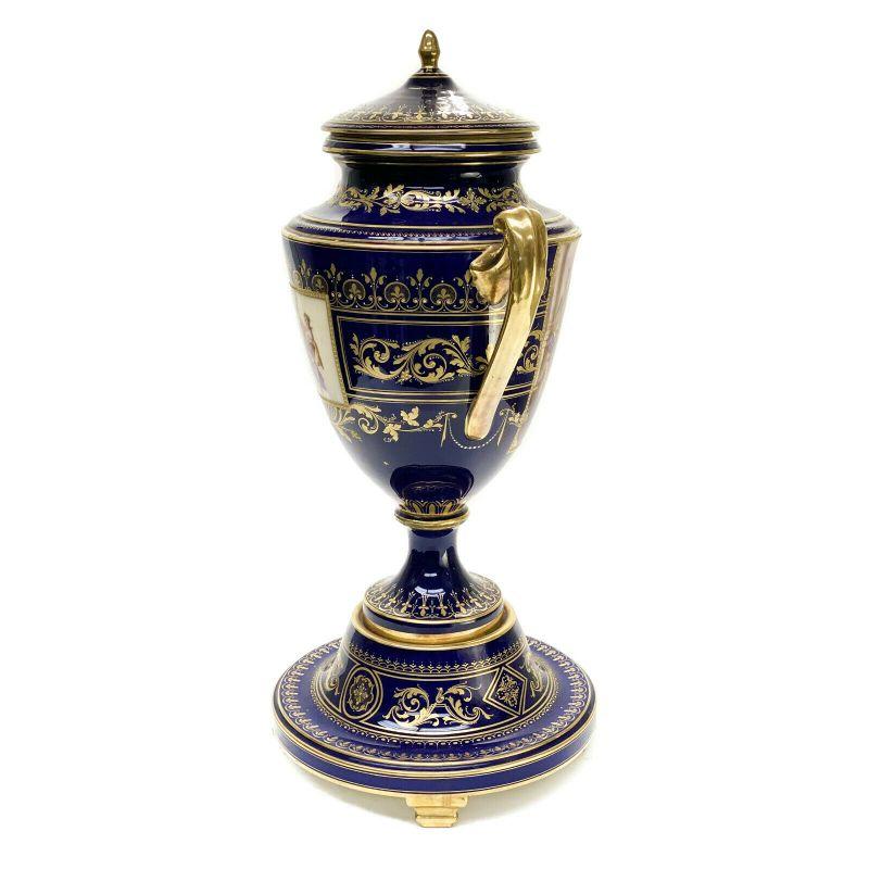 Austrian Royal Vienna Austria Hand Painted Porcelain Twin Handled Urn, Othello circa 1900 For Sale