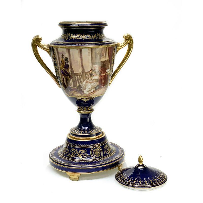 Hand-Painted Royal Vienna Austria Hand Painted Porcelain Twin Handled Urn, Othello circa 1900 For Sale