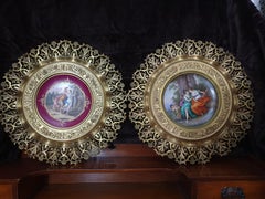 Royal Vienna Reticulated Royal Red Plates On Gilt Bronze Frames 19th Century