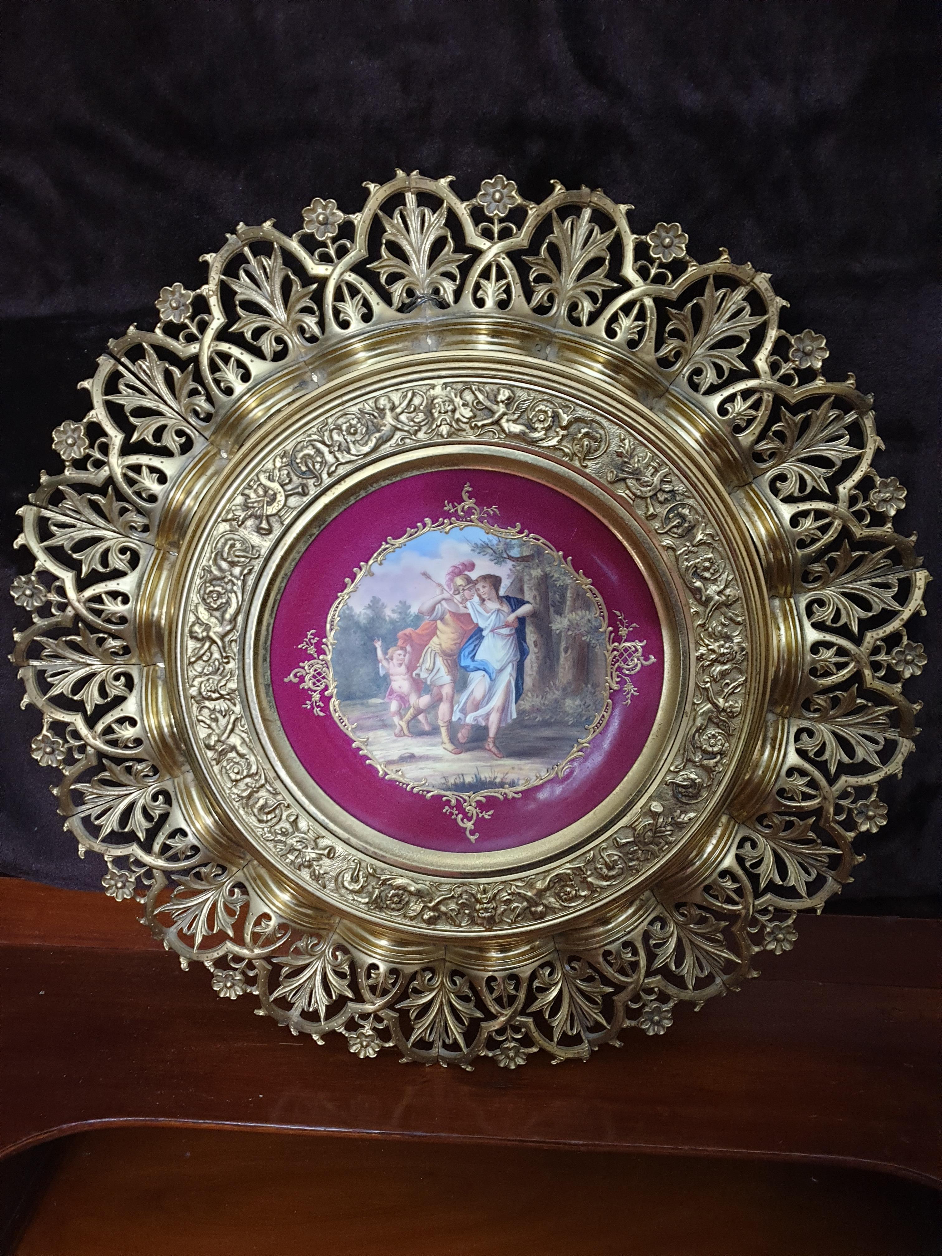 Other Royal Vienna Reticulated Royal Red Plates On Gilt Bronze Frames 19th Century For Sale