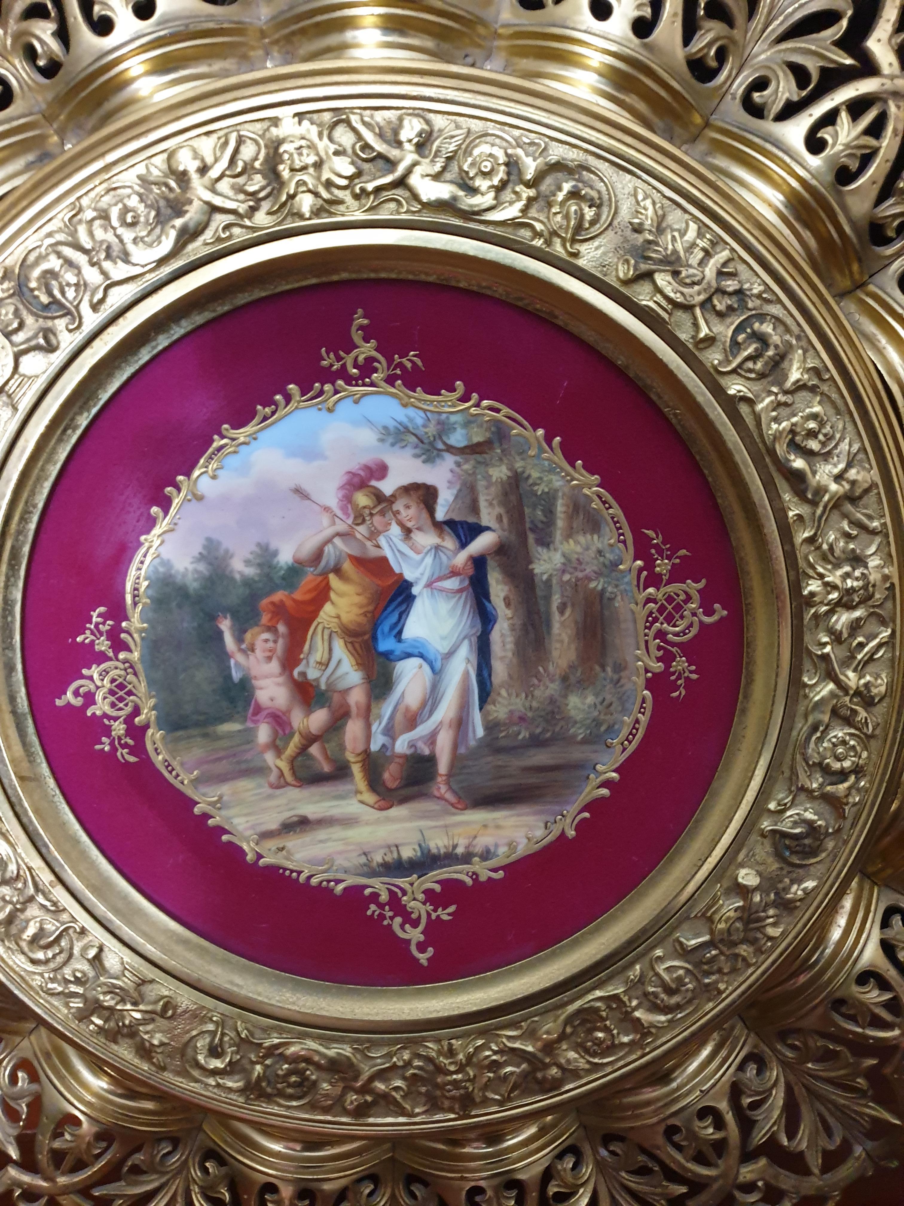 German Royal Vienna Reticulated Royal Red Plates On Gilt Bronze Frames 19th Century For Sale