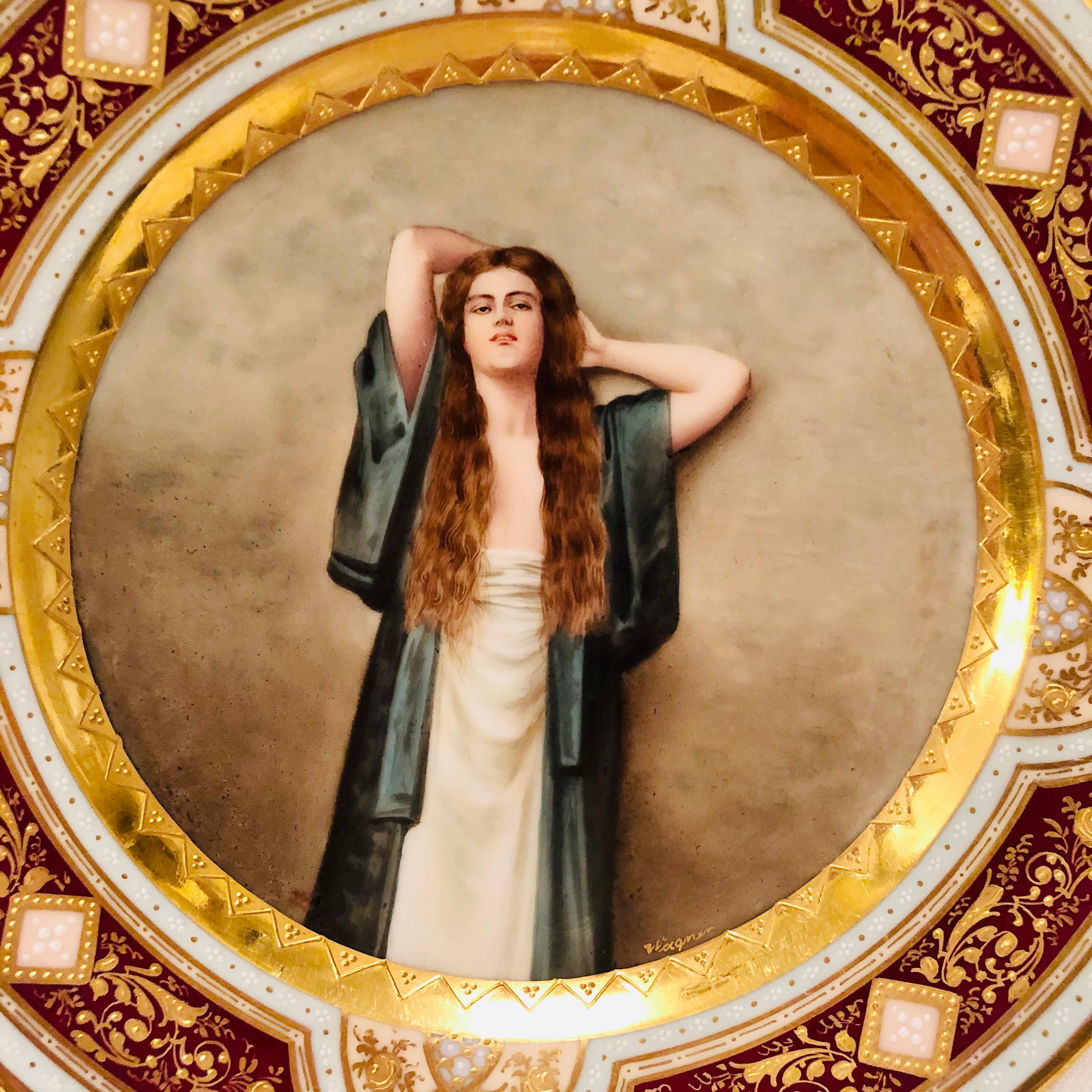 „Royal Vienna“-Schrankteller von Bardot, signiert Wagner, Dame mit langem rotem Haar im Angebot 2