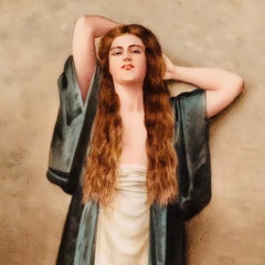 "Royal Vienna" Cabinet Plate of Bardot Signed Wagner, Lady with Long Red Hair