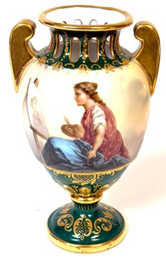 Royal Vienna Cabinet Vase, Allegory of Painting & Architecture, Signed Herner