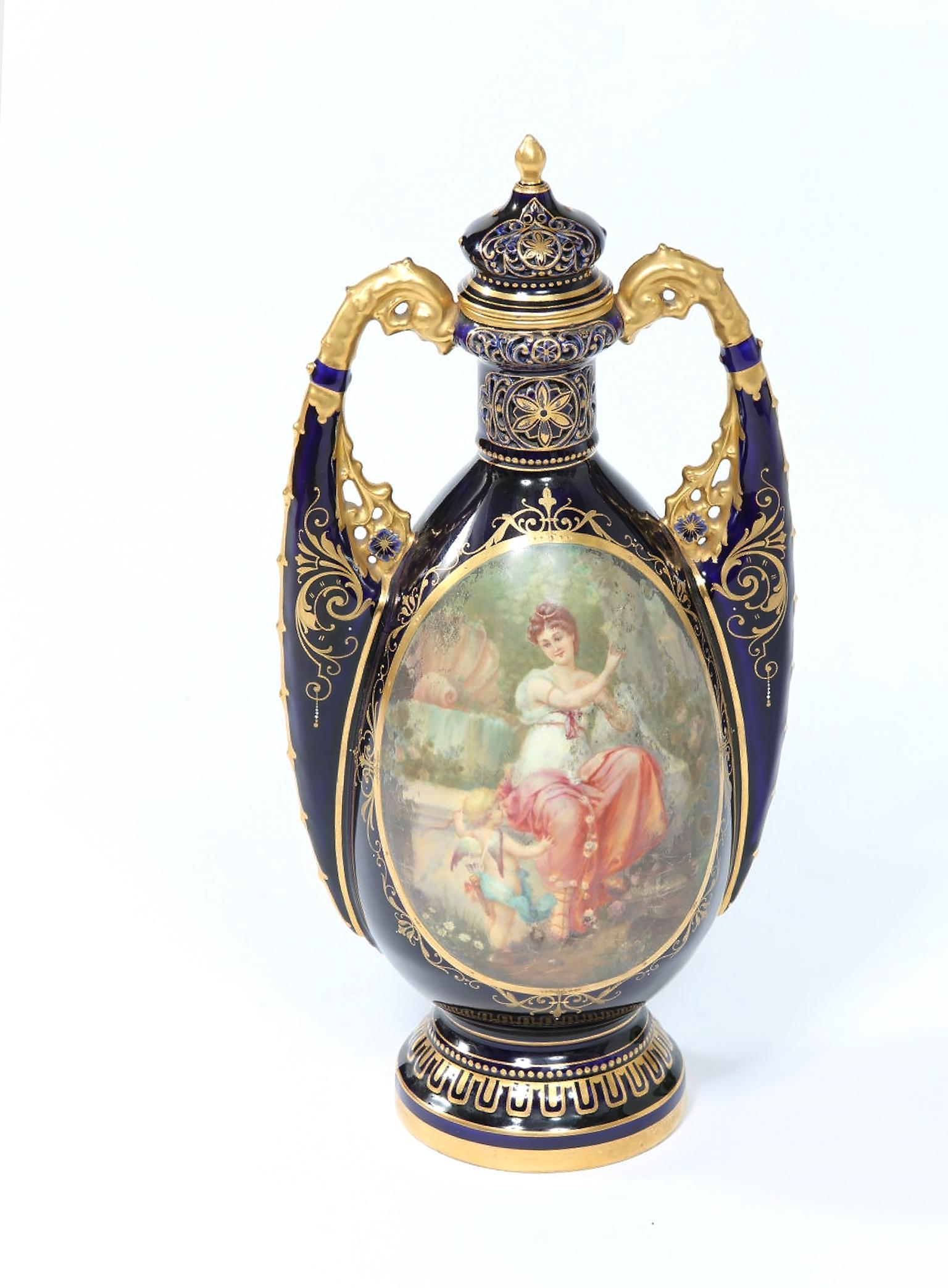 Royal Vienna Cobalt / Gold Porcelain Lidded Urn 5