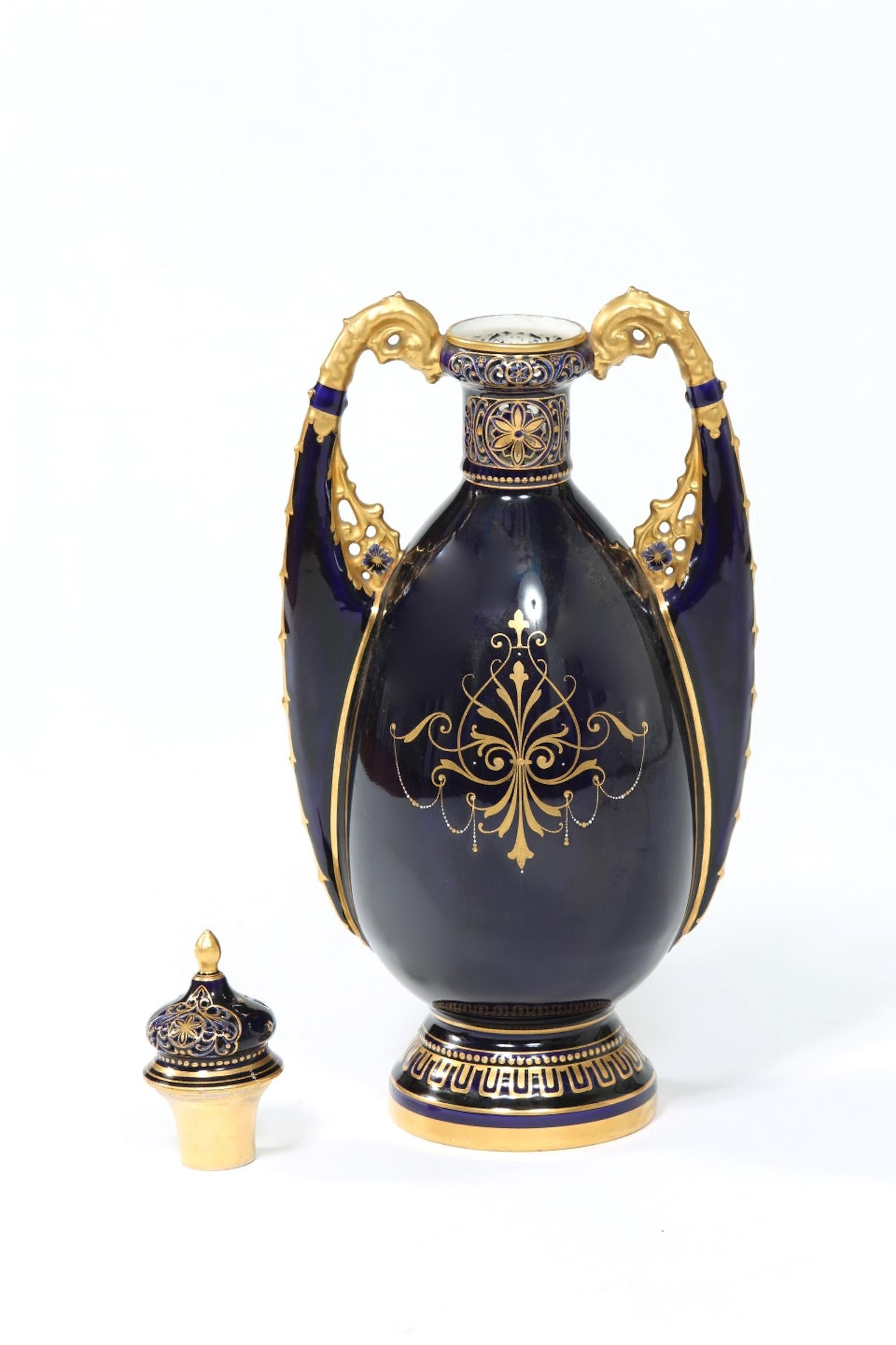 European Royal Vienna Cobalt / Gold Porcelain Lidded Urn