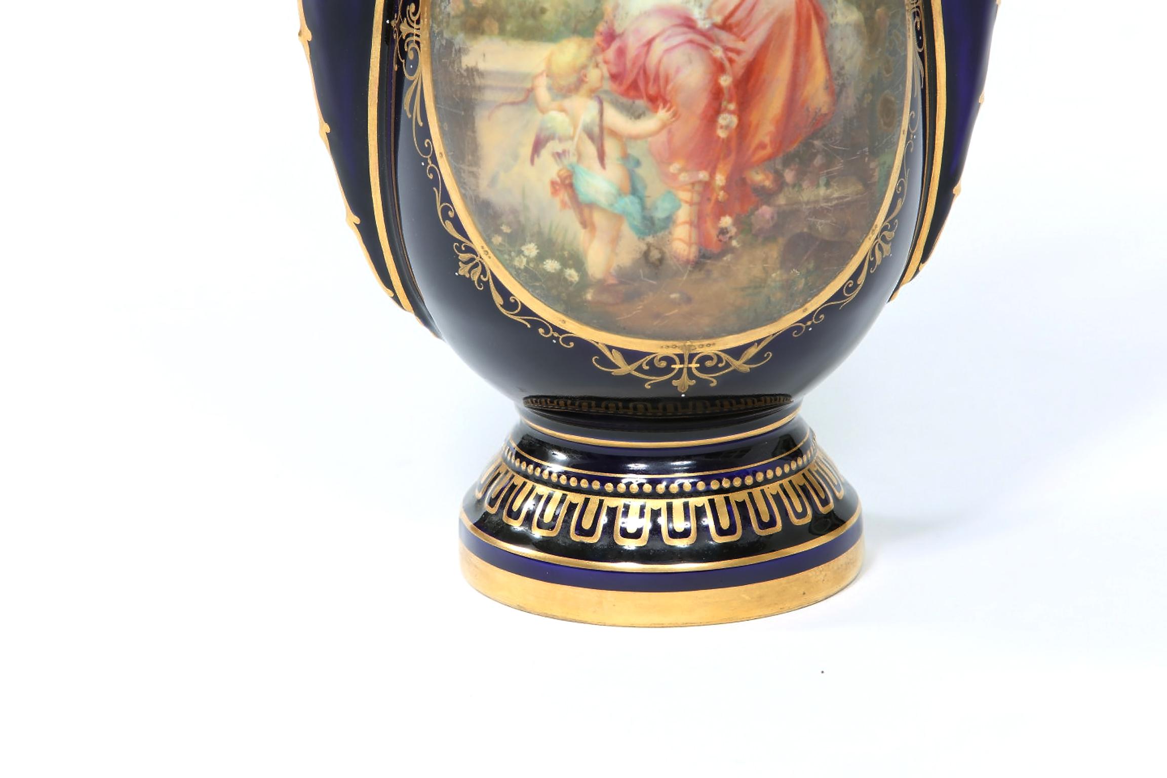 20th Century Royal Vienna Cobalt / Gold Porcelain Lidded Urn